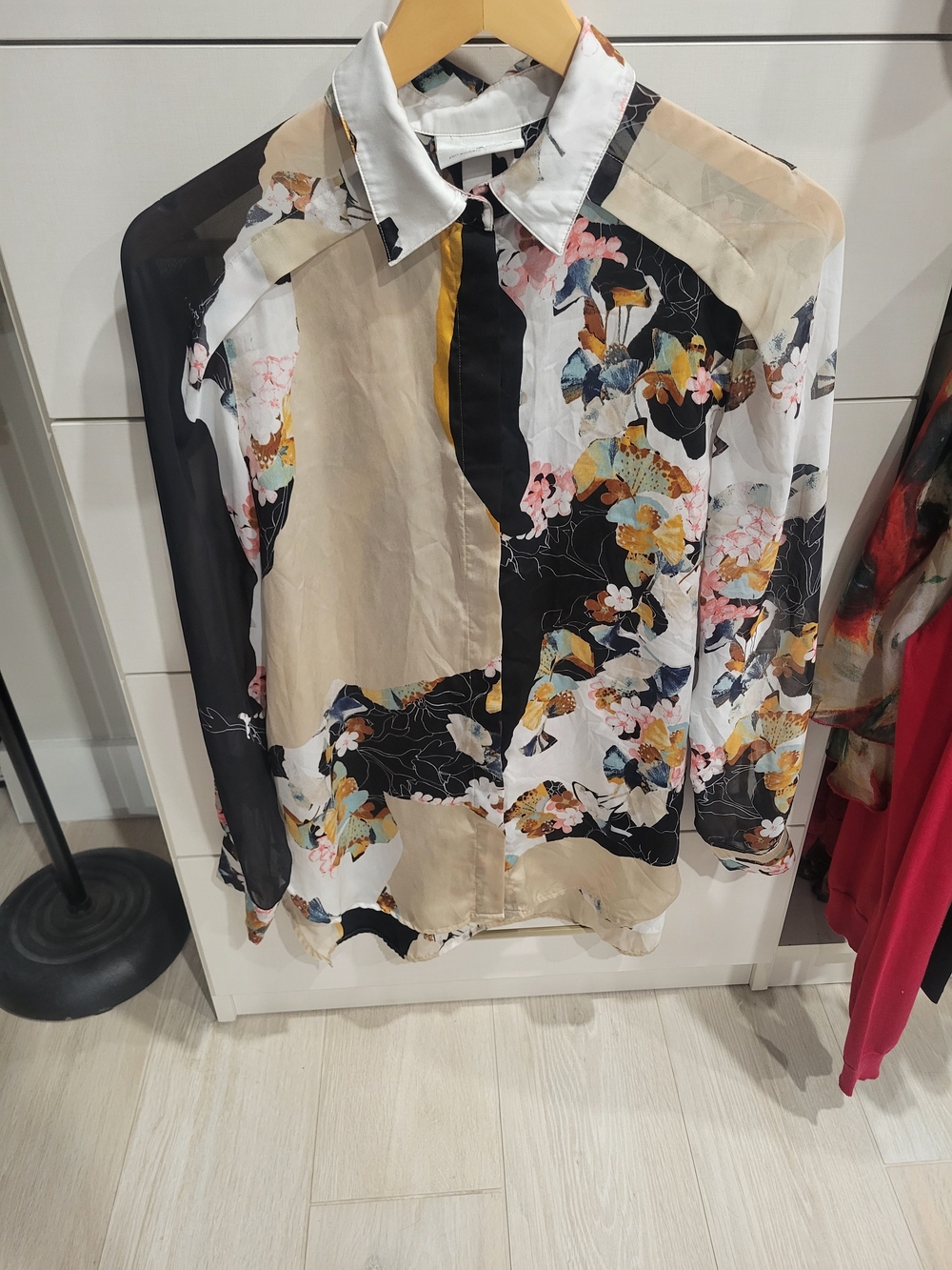 3.1 Phillip Lim X Target Beige, Black, White Floral Silk Button-Up Shirt